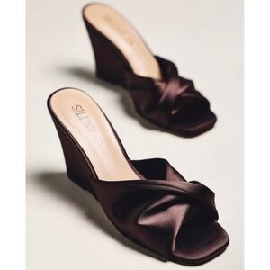 Silent D Katia Wedge Satin Twist Sandals Square Open Toe Chocolate Brown 37 / 7